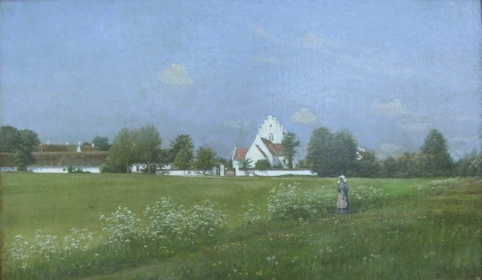 Lynge Kirke og Præstegaard, 1864 - malet af en "Friis